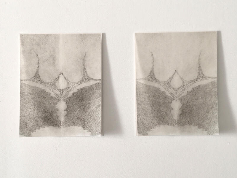 Living Things I &amp; II, 2019, Unique State Drypoint Etching &amp; Ink on Kozo, 30cm x 23cm.